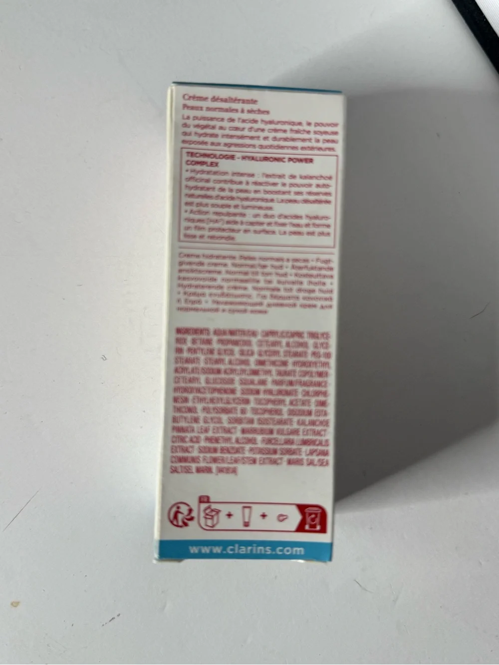 Clarins Hydra-Essentiel Moisturizer – White with Blue Accents